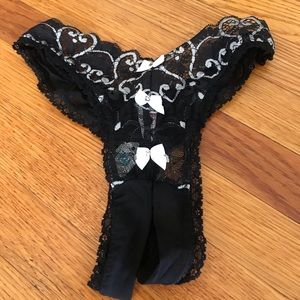 Black Panty with opening on bottom and white bows